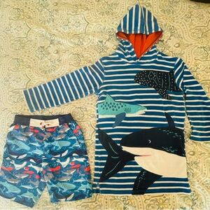 Boden boys swim trunks bathingsuit and hood towel shirt/ coverup size 8-9